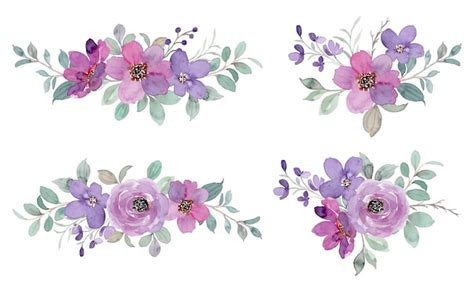 Free Vector | Purple green floral arrangement collection with watercolor