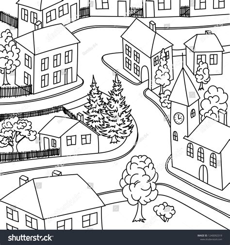 Sketch Drawing Cartoon Old Town On Stock Vector (Royalty Free ...