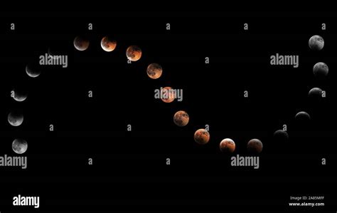 Lunar Eclipse Phases, Blood moon, Composite Lunar Eclipse Stock Photo ...