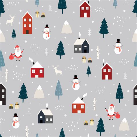 Seamless pattern Christmas background has Santa claus with house in ...