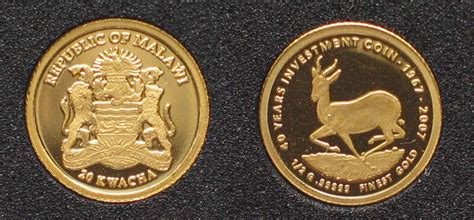 MALAWI 20 Kwacha 2007 40 YEARS INVESTMENT COINS SPRINGBOK Gold 0.5g ...