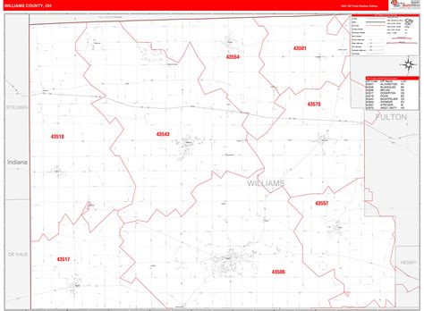 Williams County, OH Zip Code Wall Map Red Line Style by MarketMAPS ...