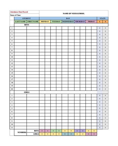 Printable Attendance Sheet Excel Attendance Sheet Attendance Sheet ...