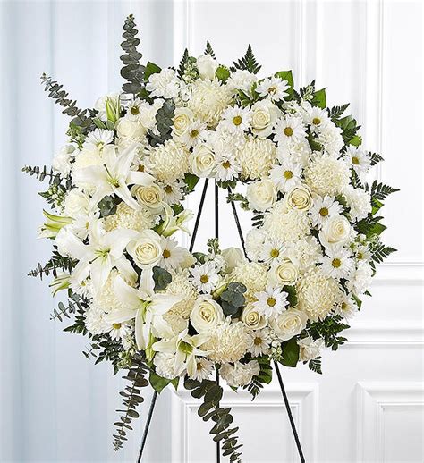 All White Funeral Wreath with Roses & Lilies