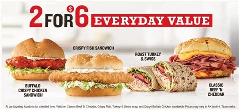 Arby’s 2 for $6 Value Menu Deals!