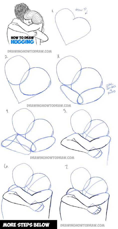 How to draw two people hugging drawing hugs step by step drawing ...