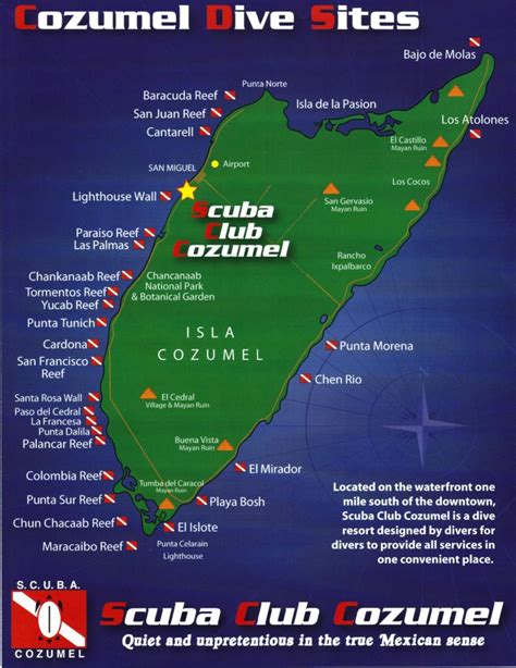 Cozumel - Dive sites map from Scuba Club