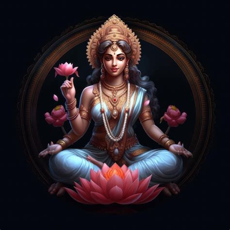 Premium Photo | Lakshmi goddess realistic black background generative ai