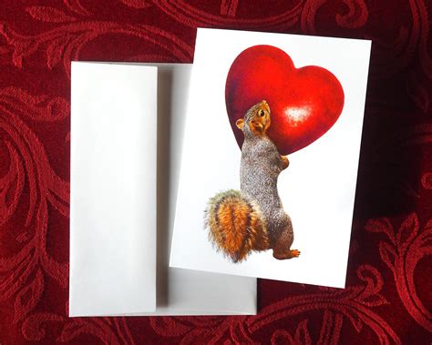 Squirrel Carrying Big Red Heart Valentine 's Day Card | Etsy in 2021 ...