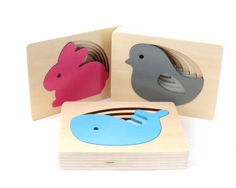 Wooden Animal Puzzles 3 Pieces Educational Learning Toys - Etsy