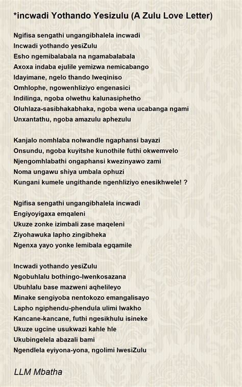 *incwadi Yothando Yesizulu (A Zulu Love Letter) Poem by LLM Mbatha ...