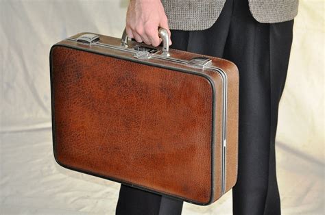 Vintage Leather Briefcase. 1950's Leather Small Suitcase