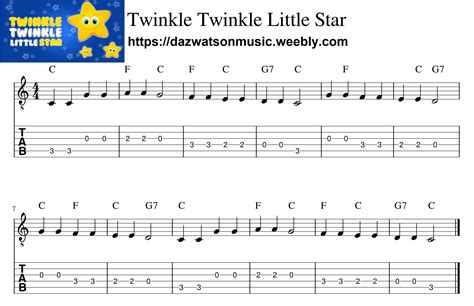 Twinkle Twinkle Little Star Easy Guitar Tab / Sheet Music | Guitar ...