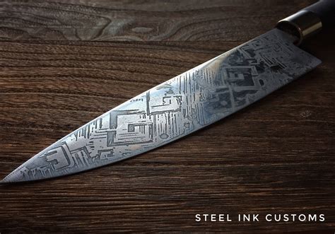 Engraved Chefs Knife Japanese Kitchen Knife Bismuth design