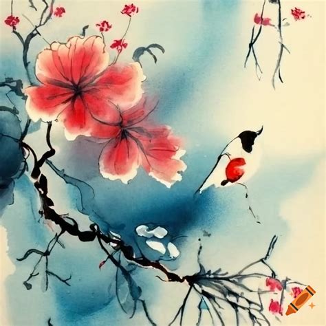 Chinese ink painting of flowers on Craiyon