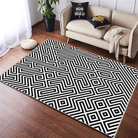 Geometric Illustration Black And White Geometric Rug