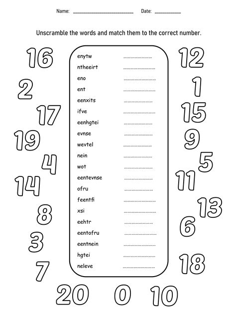 Printable Number Words Worksheets 1 20