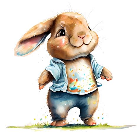 Premium Photo | Cute bunny in clothes painted in watercolor