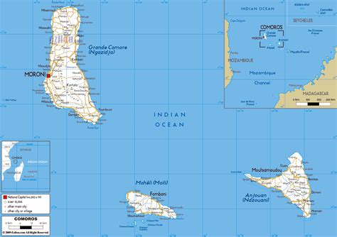 Large road map of Comoros Islands with cities and airports | Comoros ...