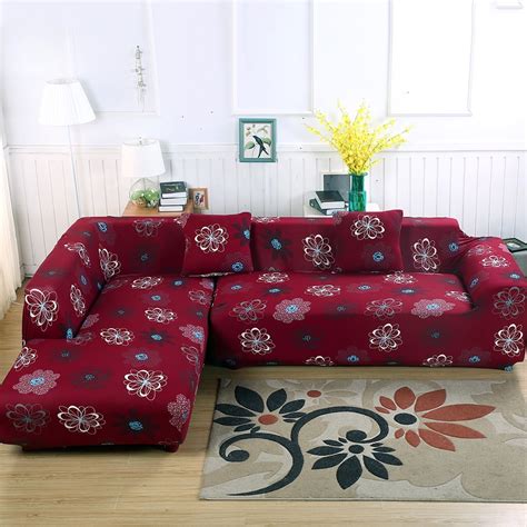 Sofa Covers for L Shape, 2pcs Polyester Fabric Stretch Slipcovers ...