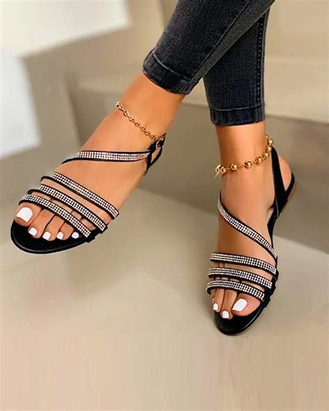 Embellished Strappy Flat Sandals – Rosendate | Pretty sandals, Strappy ...