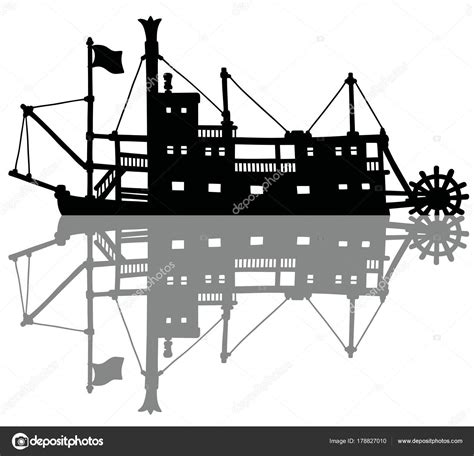 Dibujo Mano Una Silueta Negra Clásica Barca Vapor vector, gráfico ...