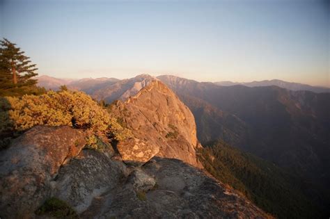 Moro Rock at sunset seen from the Hanging Rock Spur Trail.