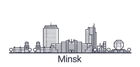 Premium Vector | Linear banner of minsk city. all minsk buildings art.