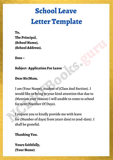 Leave Letter for School Template, Samples | How to Write a Leave ...