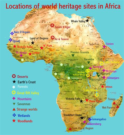 World heritage sites, Africa map, Unesco world heritage site