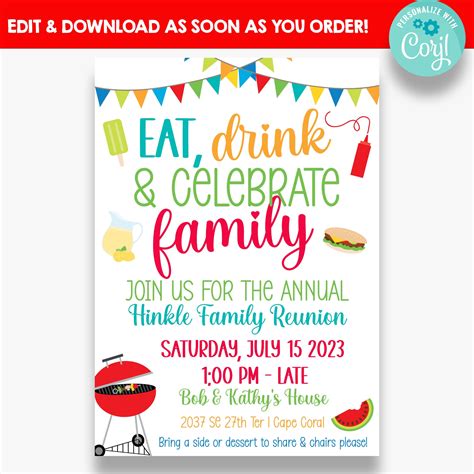 EDITABLE Family Reunion Invitation Eat Drink & Celebrate - Etsy