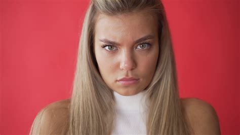 Angry Woman Face Expression Resentful Close Stock Footage SBV-336077545 ...