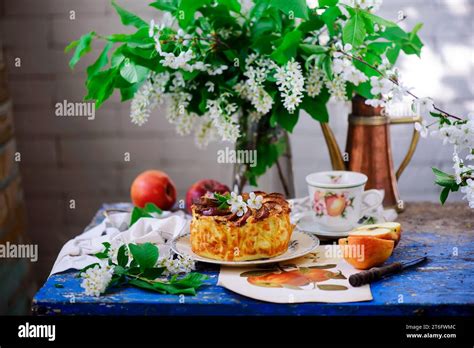 Cottage cheese and Kugel with apples.style rustic.selective focus Stock ...