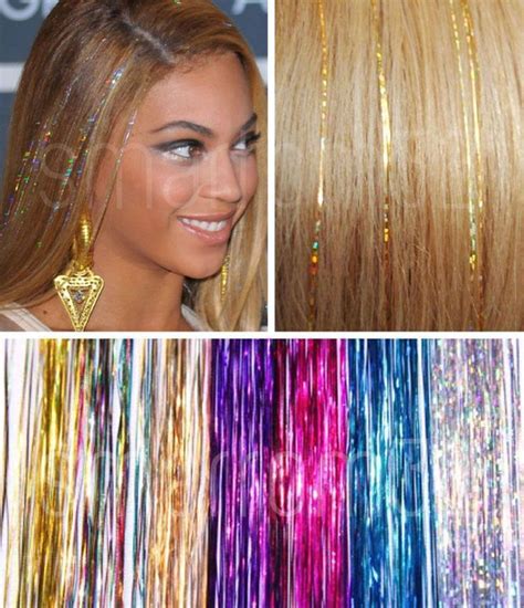 40" HAIR Tinsel Silk Bling EXTENSIONS Glitter Sparkly Highlights Streak ...