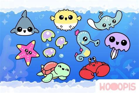 Under The Sea Cute Kawaii Sea Animals Art Board Print ...