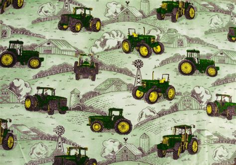 John Deere Tractors Farm Scene Cotton Fabric by designsbysusantoo