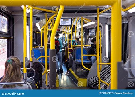 NYC Articulated Bus Interior Towards Front Editorial Photography ...