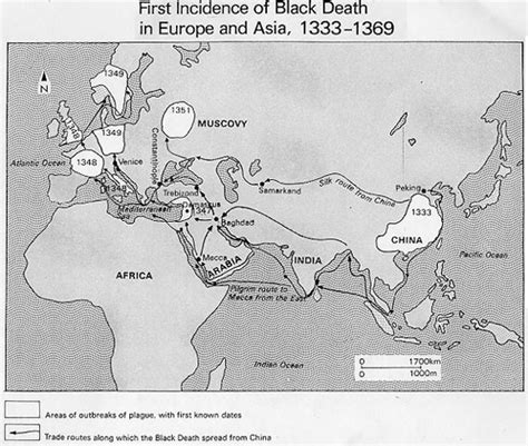 Map Depicting the Spread of the Plague in Europe and Asia