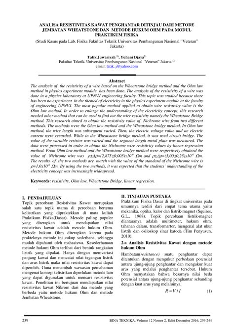 (PDF) ANALISA RESISTIVITAS KAWAT PENGHANTAR DITINJAU DARI METODE ...