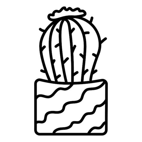 Premium Vector | Black and white drawing of a cactus in a pot