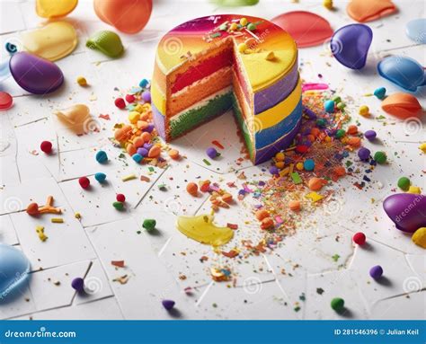 Colorful Cake and Confetti on White Background Stock Illustration ...