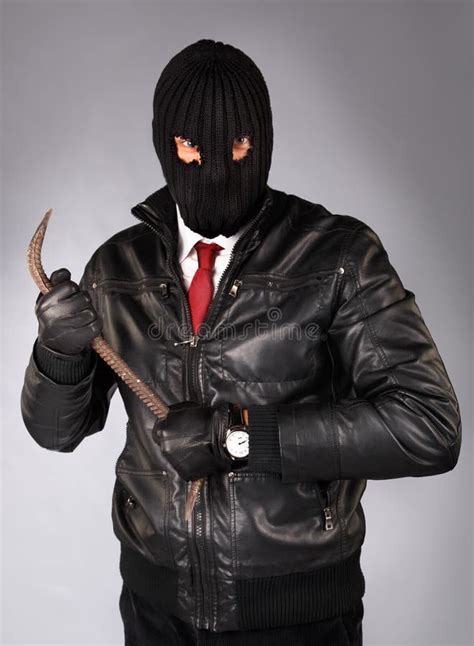 Robber in a Mask with a Crowbar Stock Photo - Image of identity ...