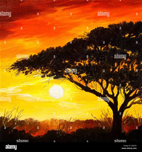 oil painting landscape - sunset in the forest, wallpaper, bright sun ...