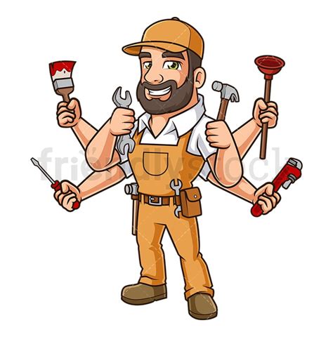 Happy Handyman Cartoon Clipart Vector - FriendlyStock