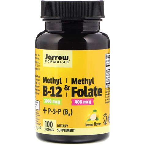 Jarrow Formulas, Methyl B-12 & Methyl Folate, Lemon Flavor, 1000 mcg ...