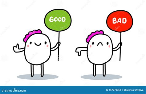 Good Bad Hand Drawn Vector Illustration in Cartoon Comic Style Man ...