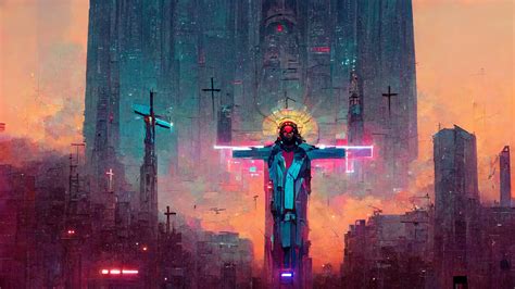 Cyberpunk Jesus Praying To The Robotic Holy Spirit –Ar 16:9 – AI Art ...