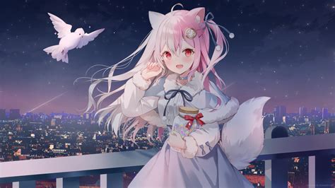 Fox Anime Girl Shooting Stars Live Wallpaper - MoeWalls