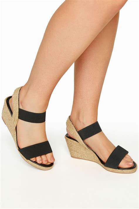 Black Espadrille Wedge Sandals In Wide E Fit & Extra Wide EEE Fit ...