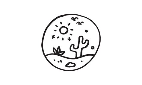 a hand drawn illustration of desert in circle. simple and minimal ...